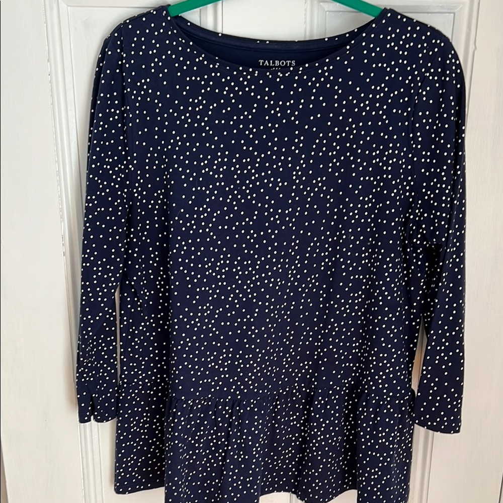 Talbots Women’s Size Large Blue and White Tunic Style Top